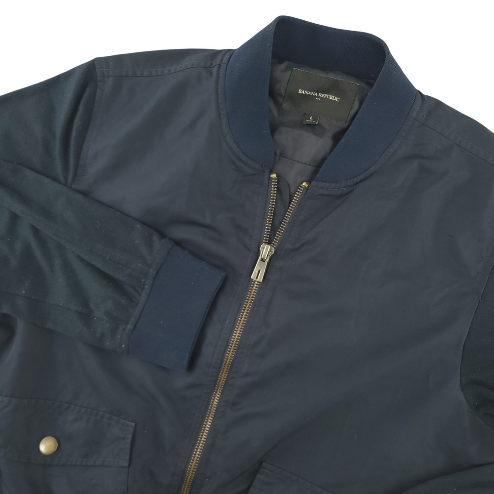 Banana Republic Jacket Mens L Blue Bomber Full Zip Lined Microfiber Elastic Hem